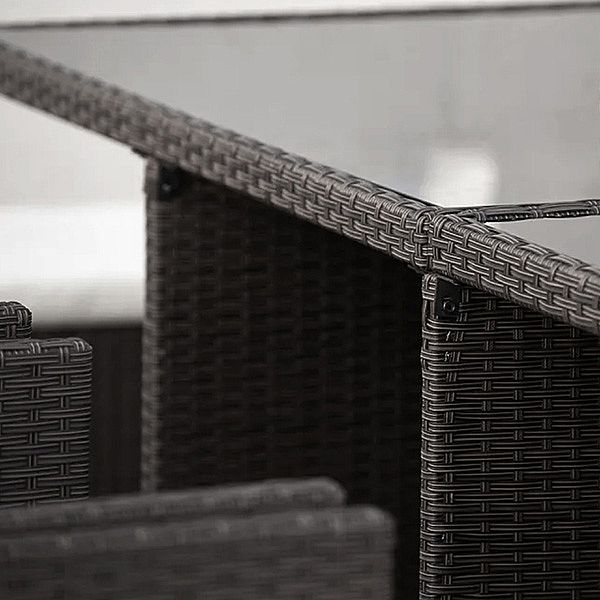 Mesa de comedor cubo de ratán con seis sillas para ahorrar espacio - 10D01A