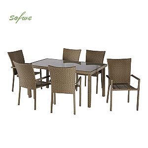 Juego de mesa y silla de mimbre con seis sillas Sillón de...