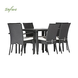Moderno y elegante juego de mesa y sillas de ratán negro