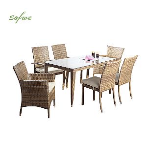 Juego de mesa y sillas de ratán de jardín de 6 piezas