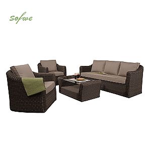 Conjunto de patio de muebles de mimbre mixto con marco de...