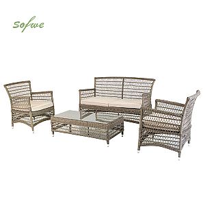 4 piezas de mimbre PE Jardín Sofá Conjunto de muebles