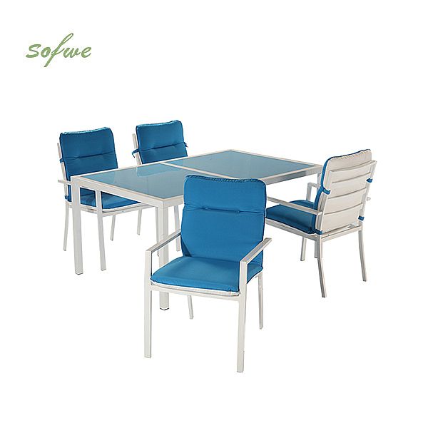 Juego de comedor exterior de aluminio azul de 6 piezas - 11D01E